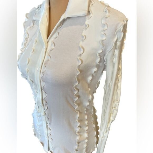 Sherris RTW lettuce trim button down white top NWT Limited Edition long sleeve - Picture 5 of 13